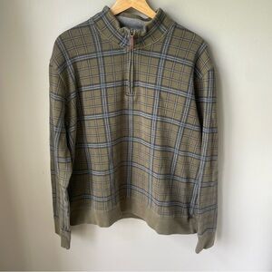 Land's End Green-navy Plaid‎ 1/4 Zip Pullover Knit Sweater Mens Sz L 42-44